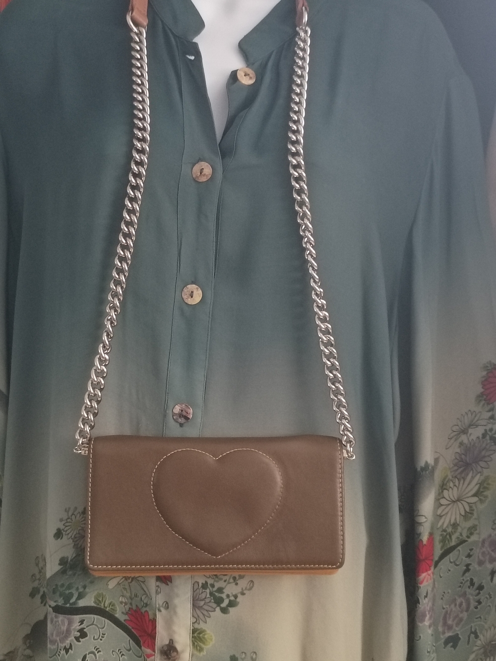 ❤️BRIGHTON BROWN HEART QUILTED CLUTCH CROSSBODY ID CHECKBOOK WALLET